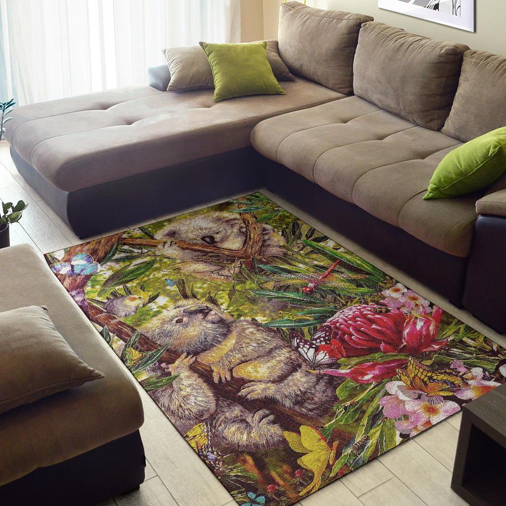 Koala Area Rug - 3D Koala with Waratah Flower Rug - Vibe Hoodie Shop