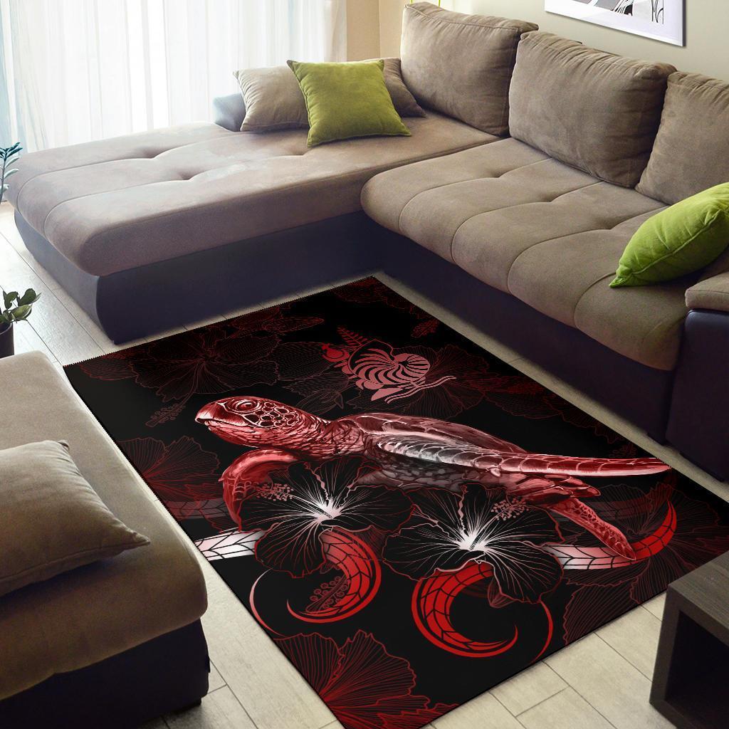 New Caledonia Polynesian Area Rugs - Turtle With Blooming Hibiscus Red - Vibe Hoodie Shop