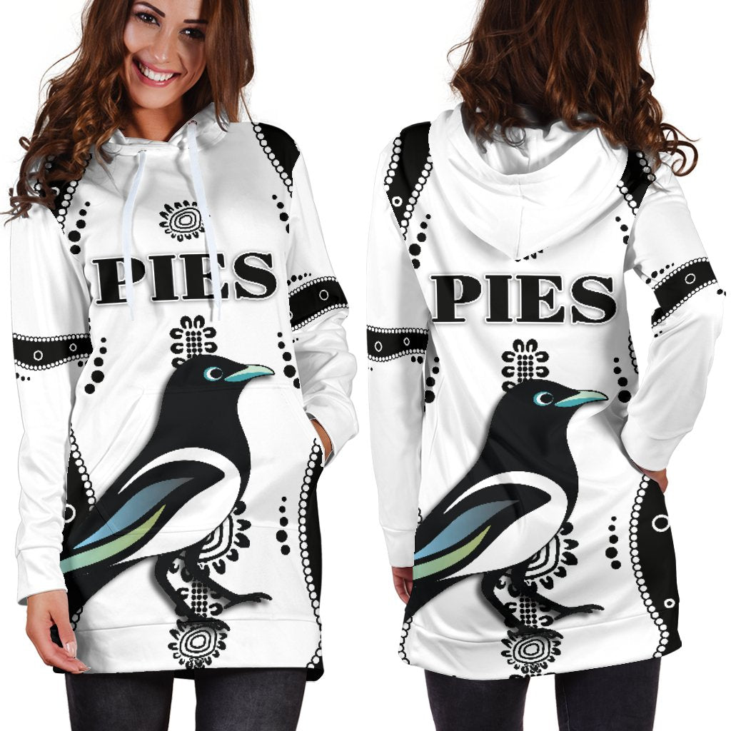 Collingwood Women Hoodie Dress Pies Indigenous - White - Vibe Hoodie Shop