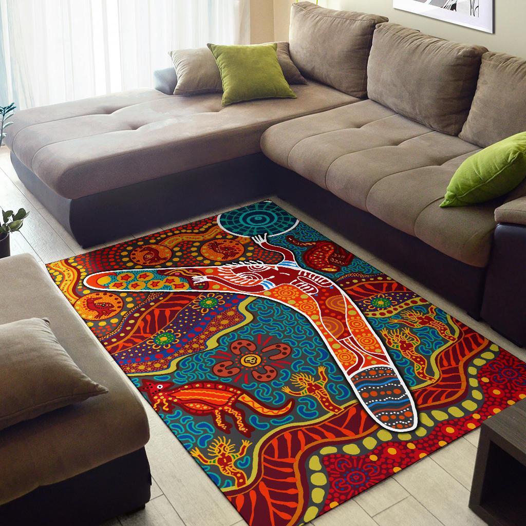 Aboriginal Area Rug - Indigenous Boomerang - Vibe Hoodie Shop