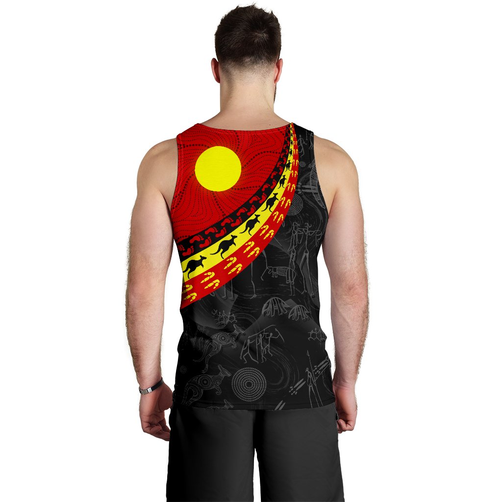 Aboriginal Men's Tank Top, Indigenous Flag Circle Dot Painting - Vibe Hoodie Shop