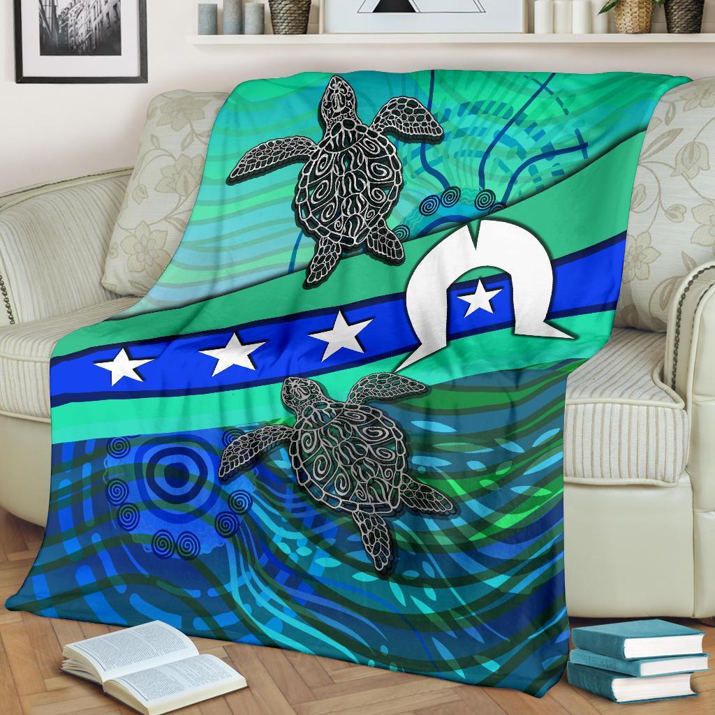 Premium Blanket - Torres Strait Flag And Turtle - Vibe Hoodie Shop