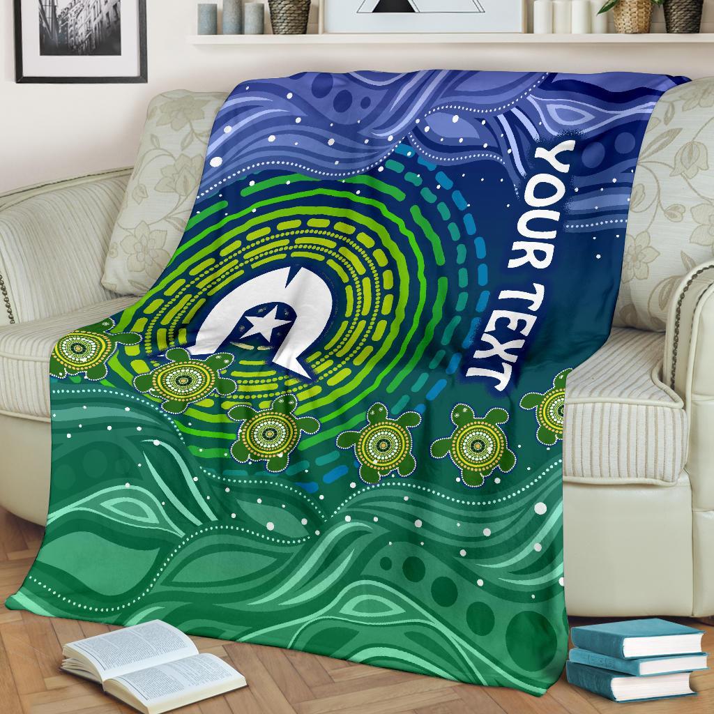 Custom Text Torres Strait Islanders Premium Blanket - Aboriginal Turtle - Vibe Hoodie Shop