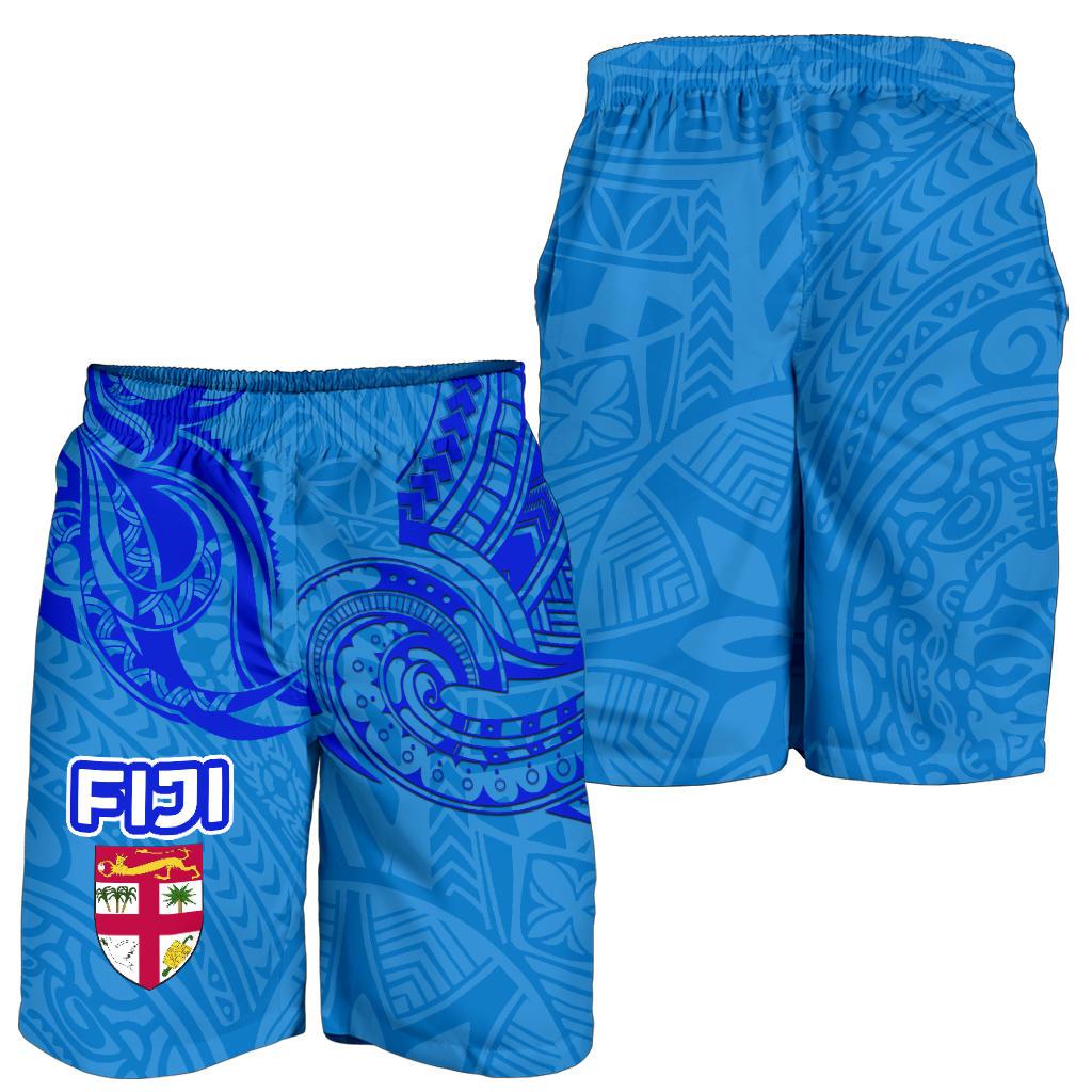 Blue Men Shorts Fiji Rugby Polynesian Waves Style - Vibe Hoodie Shop