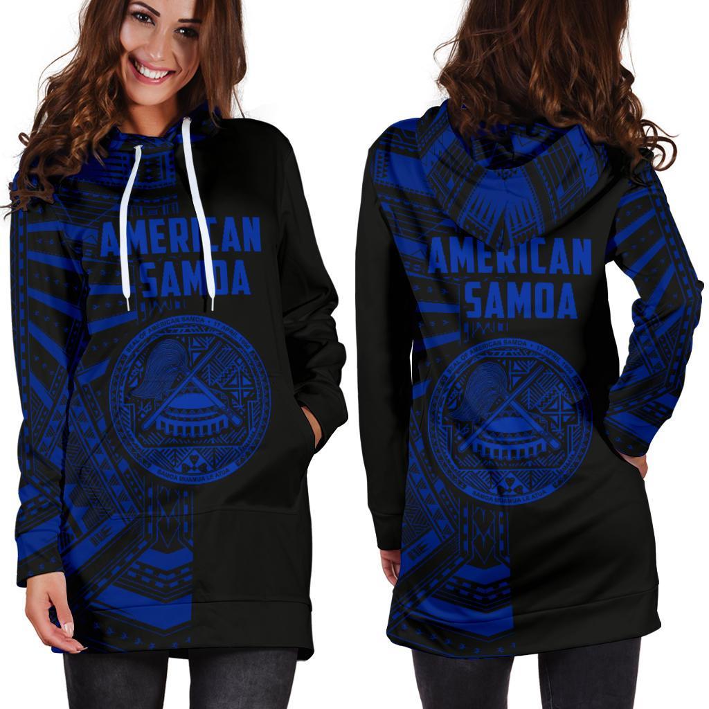 American Samoa Women's Hoodie Dress - Half Style (Blue) - Vibe Hoodie Shop