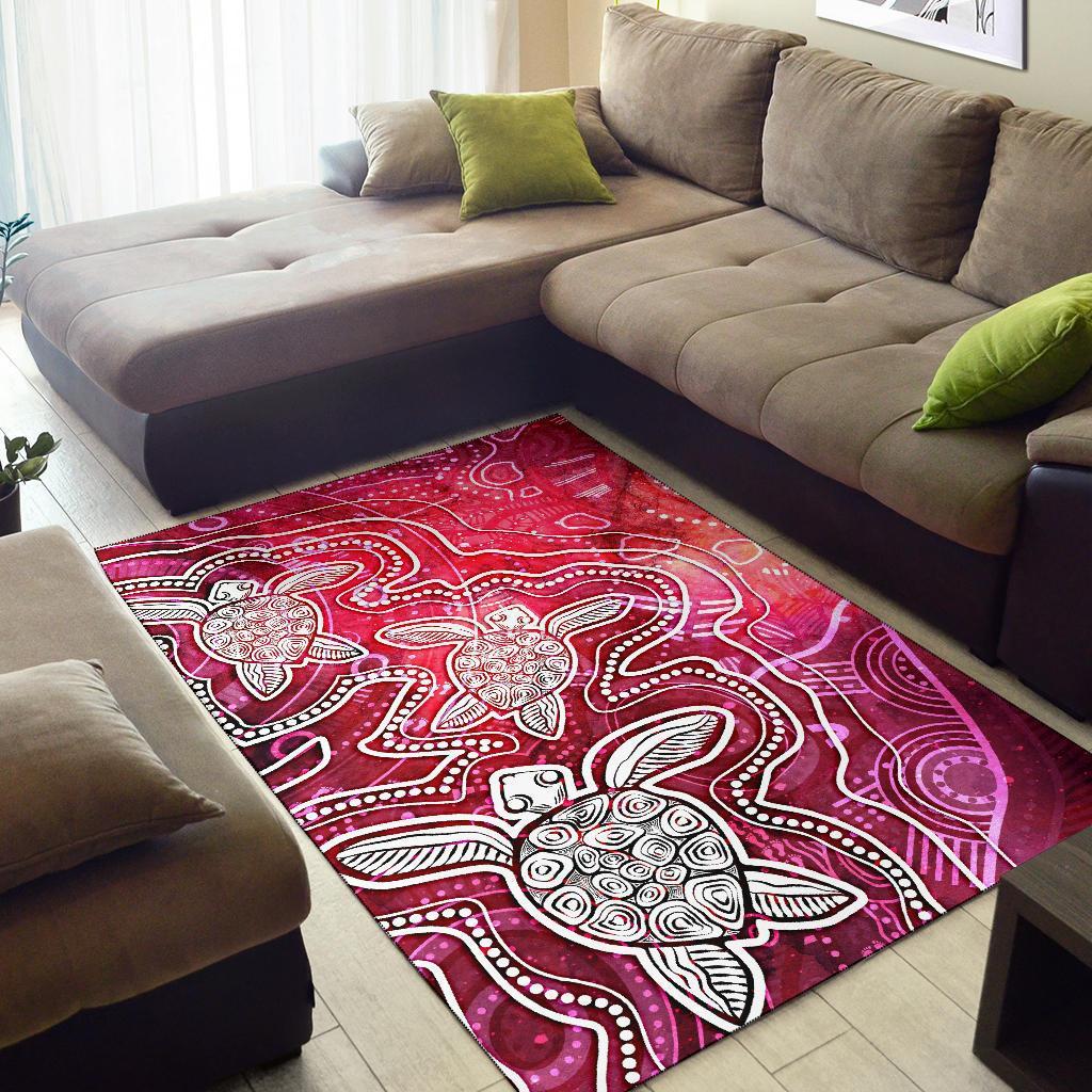 Aboriginal Area Rug - Sea Turtle With Indigenous Patterns (Pink) - Vibe Hoodie Shop