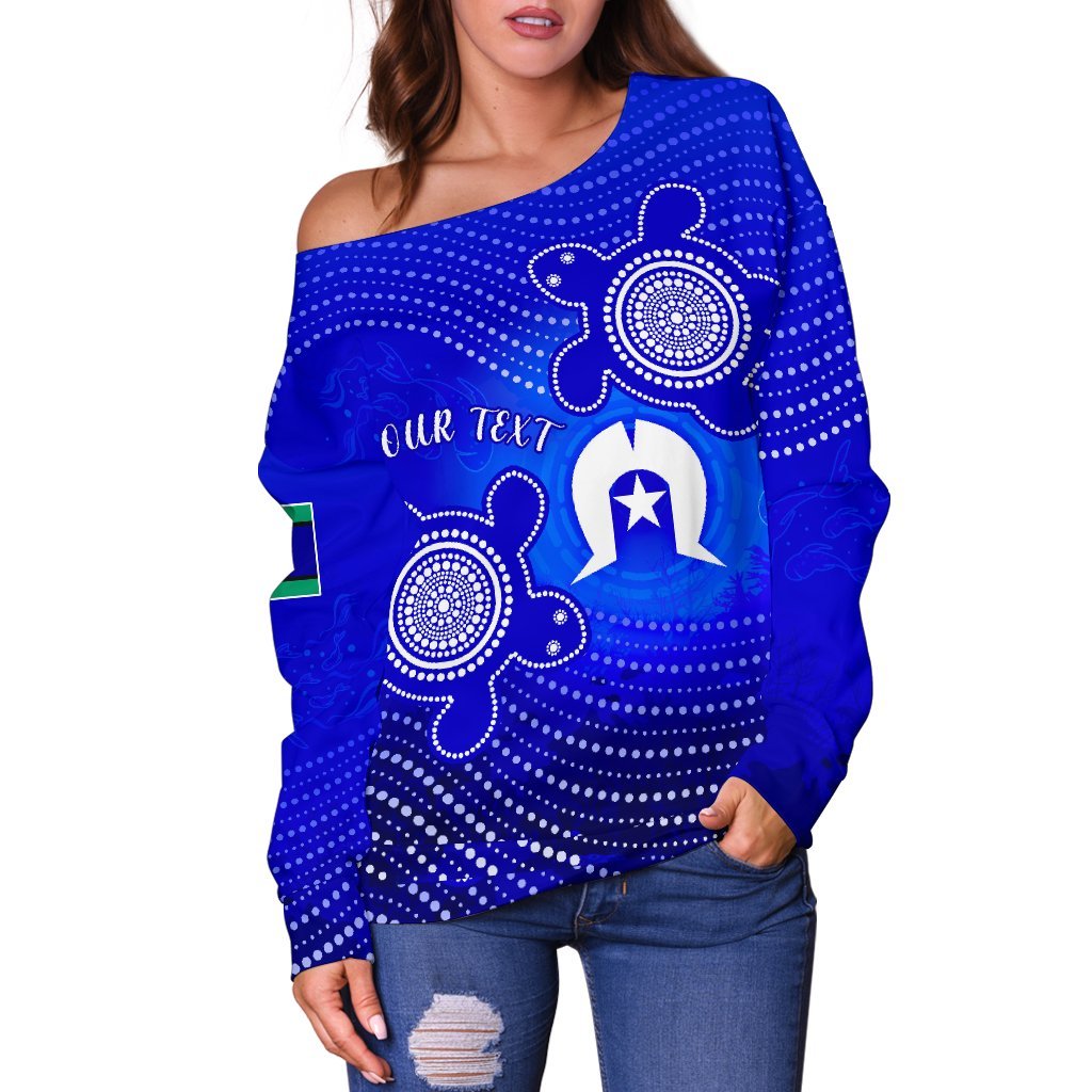 Custom Torres Strait Islanders Women's Off Shoulder Sweater - Torres Symbol With Indigenous Turtle - Vibe Hoodie Shop