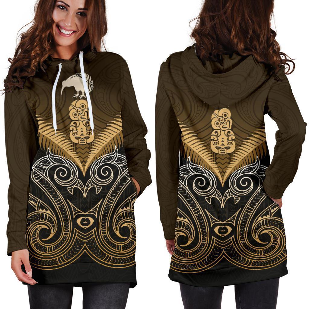 Maori Manaia New Zealand Hoodie Dress Gold - Vibe Hoodie Shop