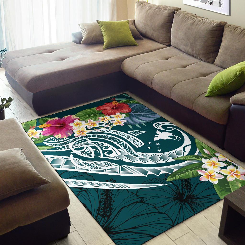 Papua New Guinea Polynesian Area Rug - Summer Plumeria (Turquoise) - Vibe Hoodie Shop