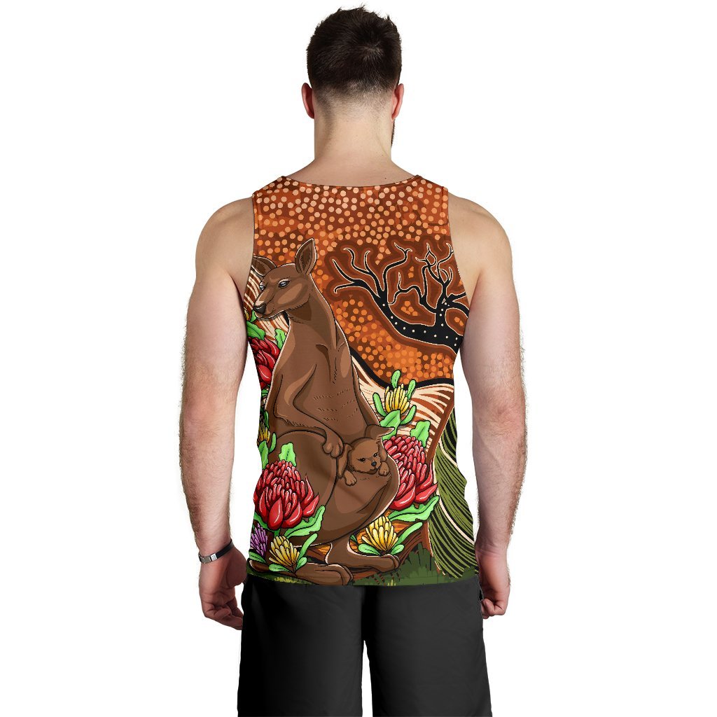 Aboriginal Men's Tank Top - Kangaroo With Indigenous Tree - Vibe Hoodie Shop