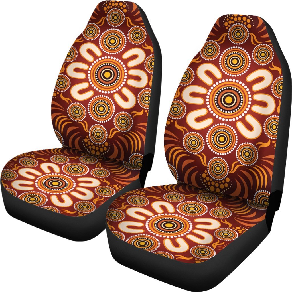 Aboriginal Car Seat Covers - Circle Flowers Patterns Ver03 - Vibe Hoodie Shop