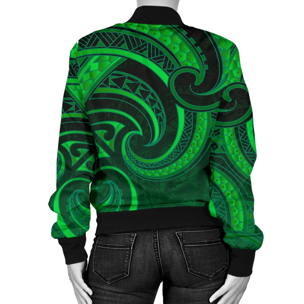 New Zealand Maori Mangopare Women Bomber Jacket Polynesian - Green - Vibe Hoodie Shop