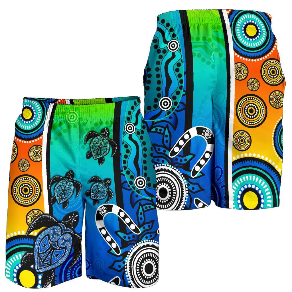 Aboriginal Men's Shorts - Indigenous Turtle Dot Painting Art - Vibe Hoodie Shop