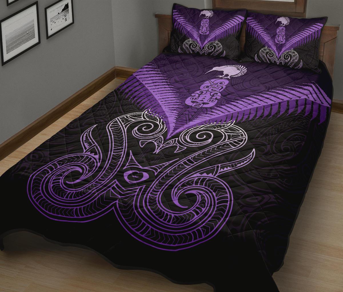 Maori Manaia New Zealand Quilt Bed Set Purple - Vibe Hoodie Shop