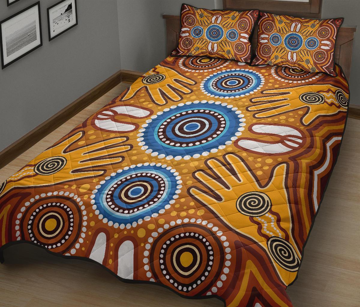 Aboriginal Quilt Bed Set - Indegenous Dot Painting Art - Vibe Hoodie Shop