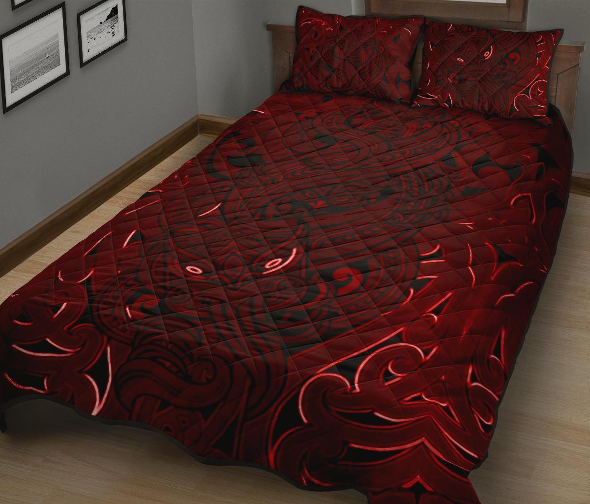 New Zealand Quilt Bed Set, Maori Gods Quilt And Pillow Cover Tumatauenga (God Of War) - Red - Vibe Hoodie Shop