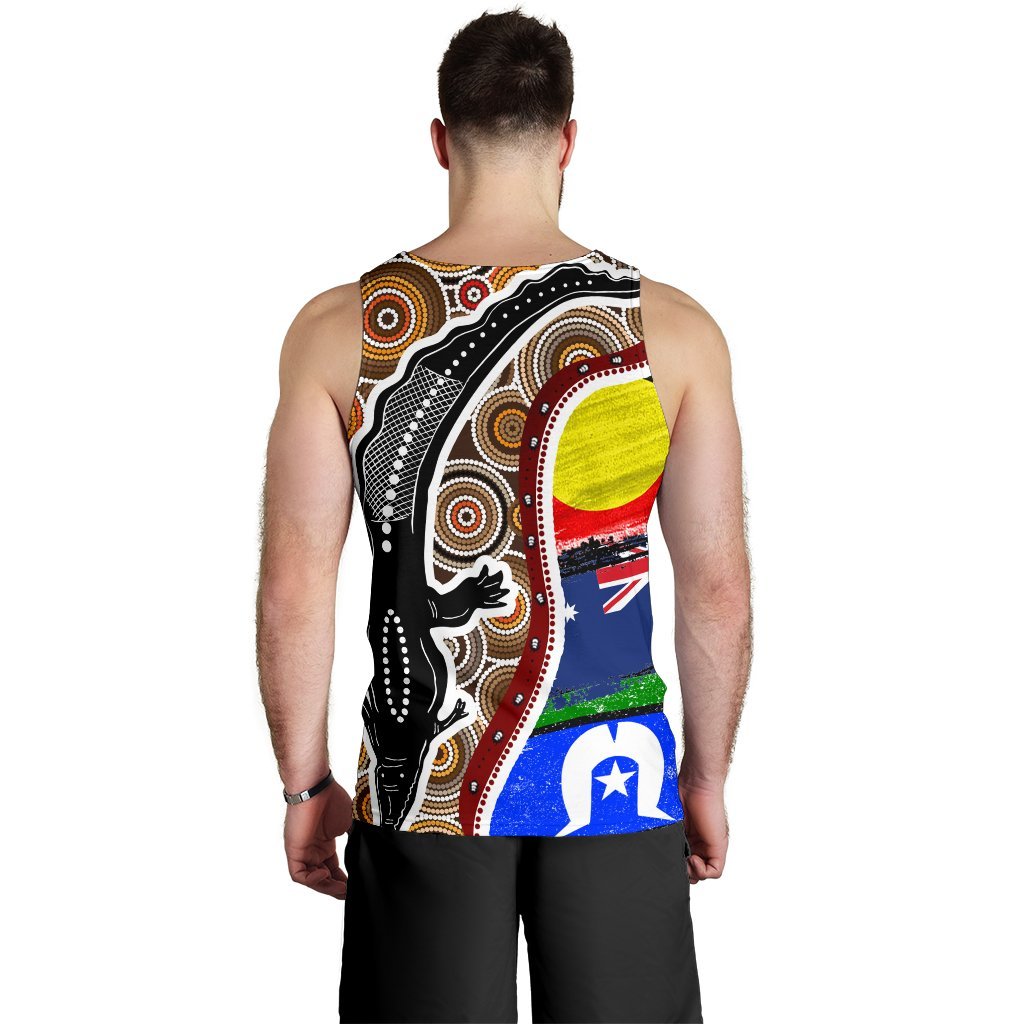 Men's Tank Top - Australian Aboriginal Crocodile With NAIDOC Flags - Vibe Hoodie Shop