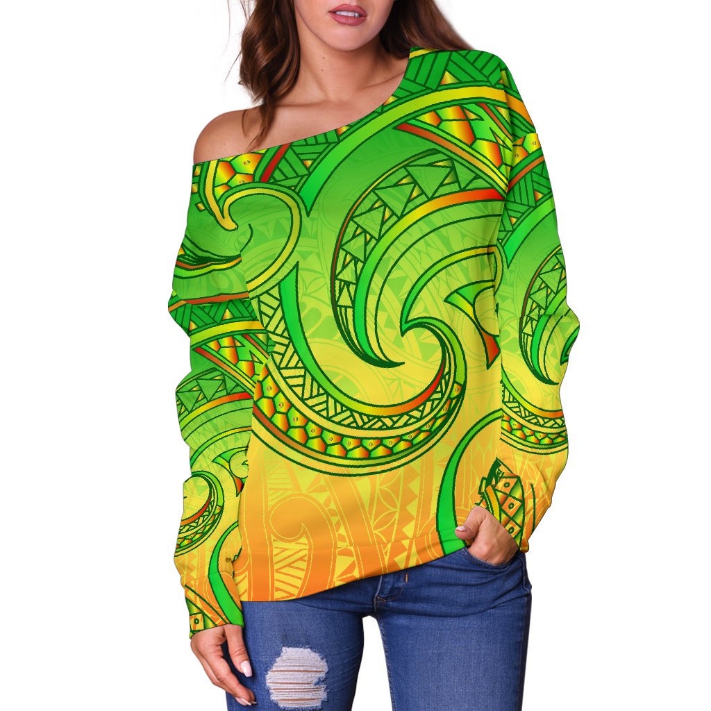 New Zealand Maori Mangopare Women Off Shoulder Sweater Polynesian - Rasta - Vibe Hoodie Shop