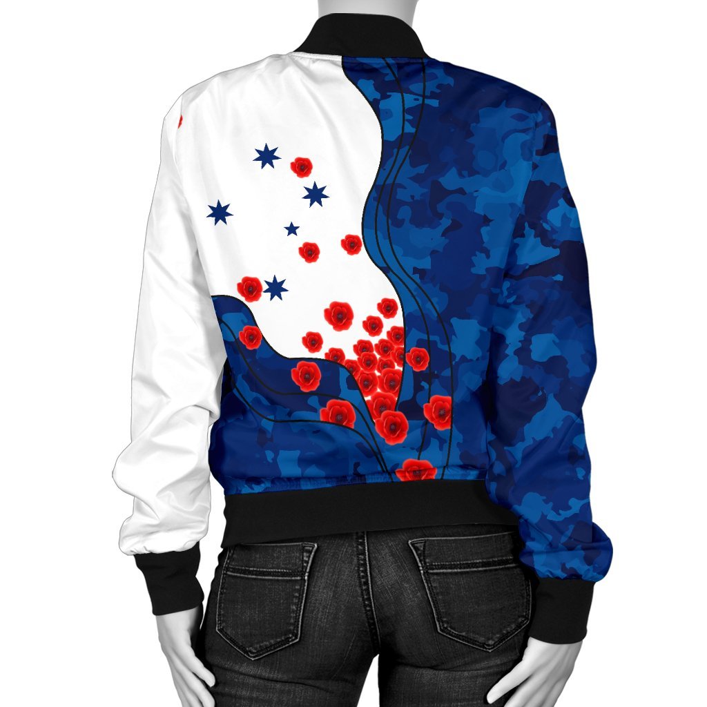 ANZAC Lest We Forget Women's Bomber Jacket - Australian Flag Blue - - Vibe Hoodie Shop