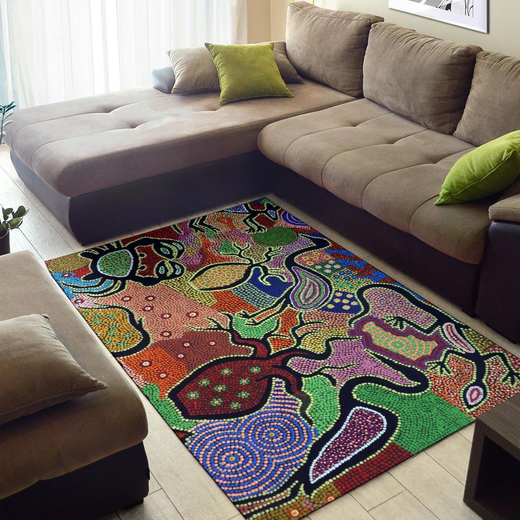 Area Rug - Aboriginal Dot Art Painting With Australia Animal - Vibe Hoodie Shop