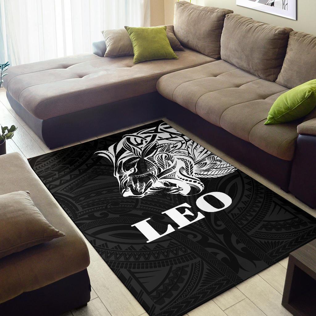 Sun In Leo Zodiac Area Rug Polynesian Tattoo Simple - White - Vibe Hoodie Shop