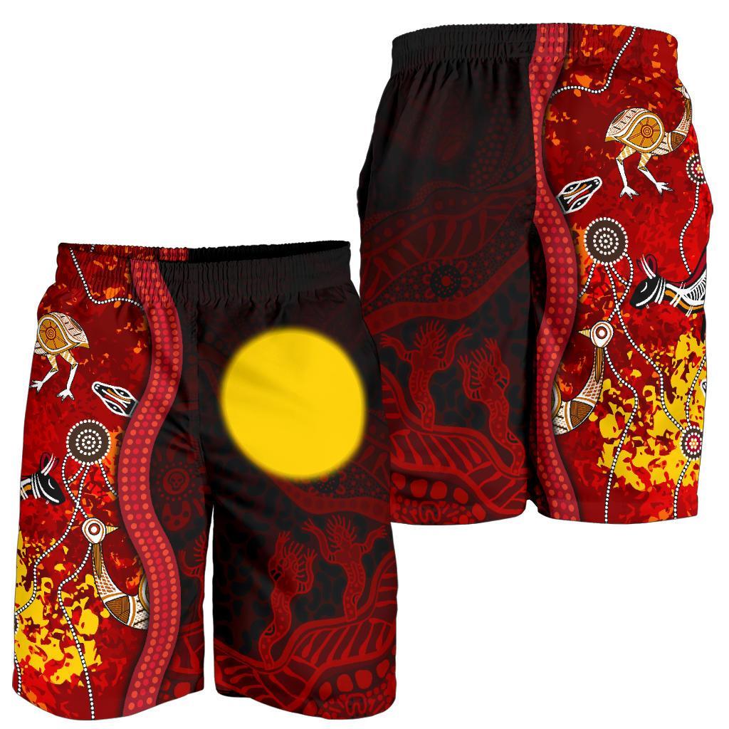 Aboriginal Men's Shorts - Red Indigenous Flag - Vibe Hoodie Shop