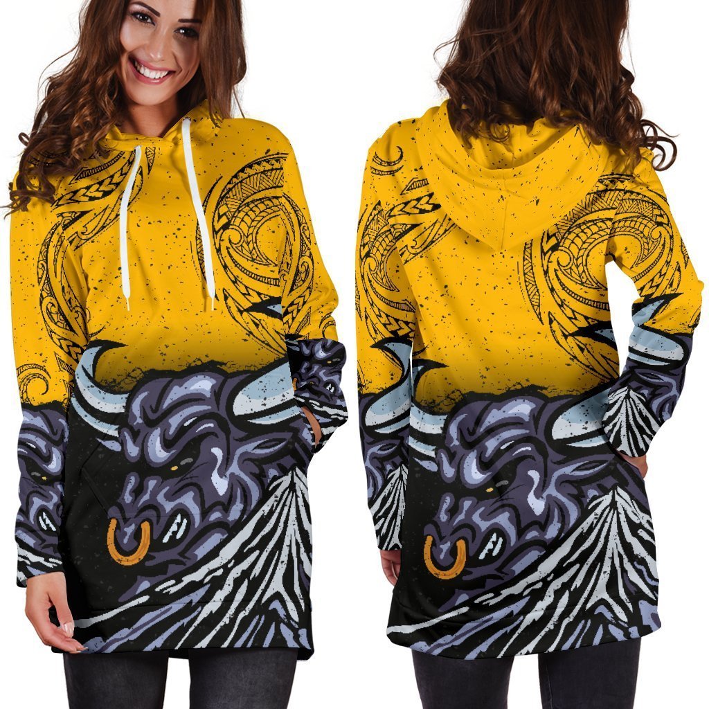 New Zealand Maori Women Hoodie Dress Taranaki Bull - Vibe Hoodie Shop