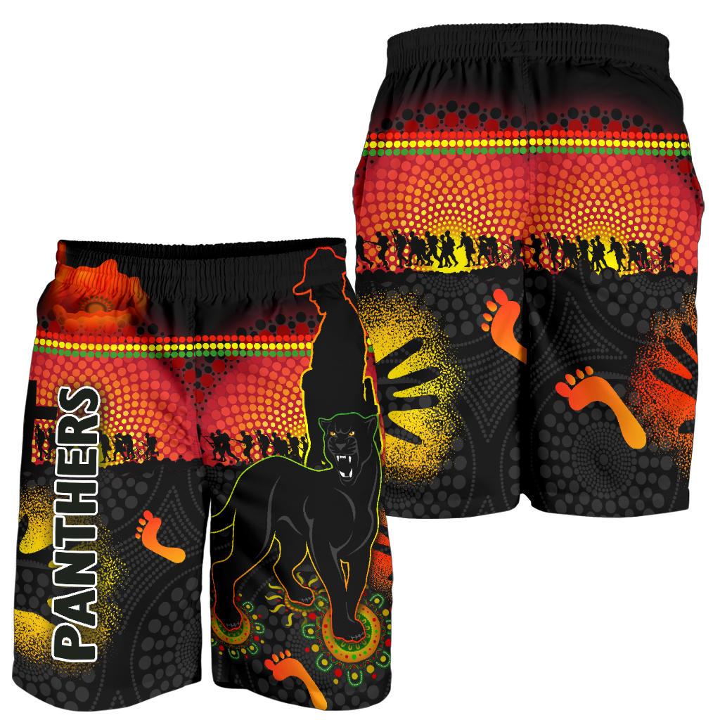 Penrith Men Shorts Indigenous Panthers ANZAC Day Lest We Forget - Vibe Hoodie Shop