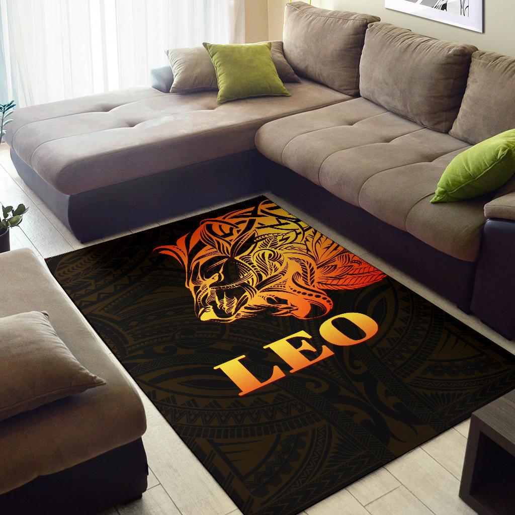 Sun In Leo Zodiac Area Rug Polynesian Tattoo Simple - Orange Black - Vibe Hoodie Shop