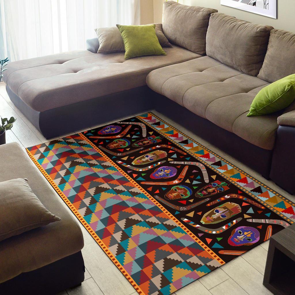 Vibe Hoodie Area Rug - Aboriginal Patterns Rug Boomerang And Masks - RLT20 - Vibe Hoodie Shop