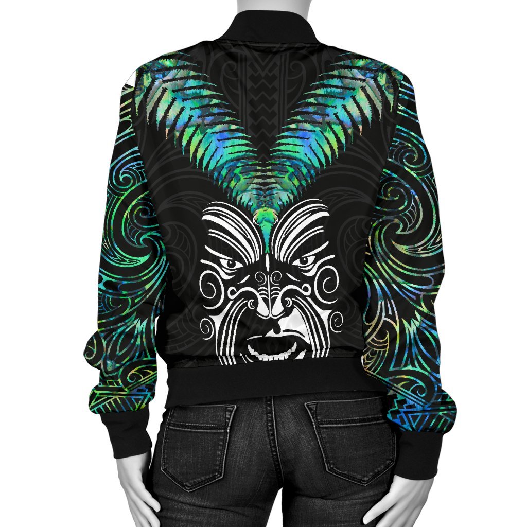 New Zealand Maori Moko Women's Bomber Jacket Paua Shell - Vibe Hoodie Shop