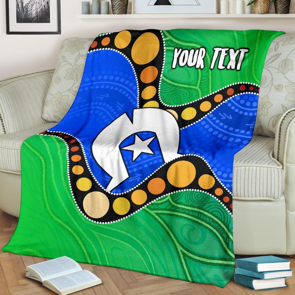 Custom Torres Strait Islands Premium Blanket - Flag with Aboriginal Patterns - Vibe Hoodie Shop