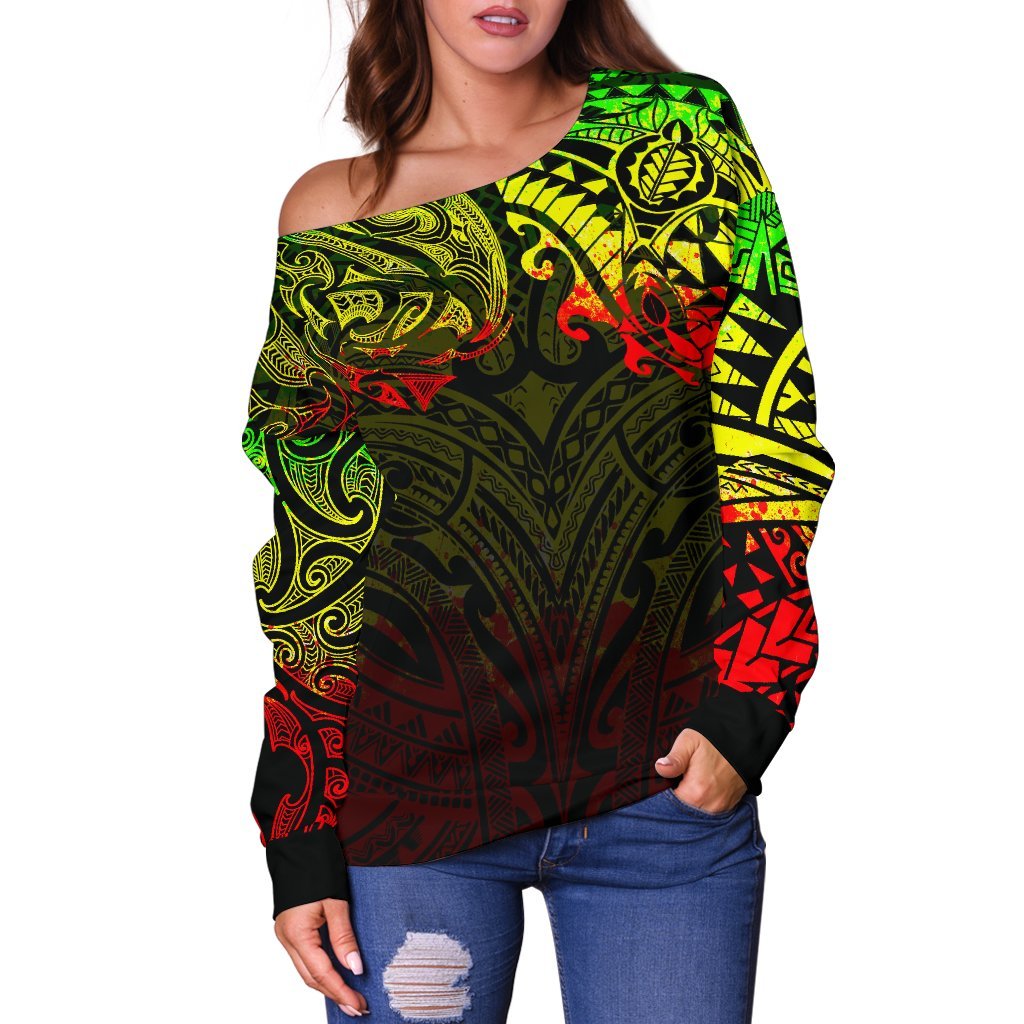 New Zealand Women's Off Shoulder Sweater, Maori Polynesian Tattoo Reggage - Vibe Hoodie Shop