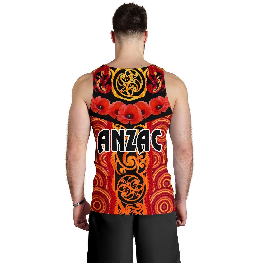 ANZAC Lest We Forget Poppy Men Tank Top New Zealand Maori Silver Fern - Australia Aboriginal - Vibe Hoodie Shop