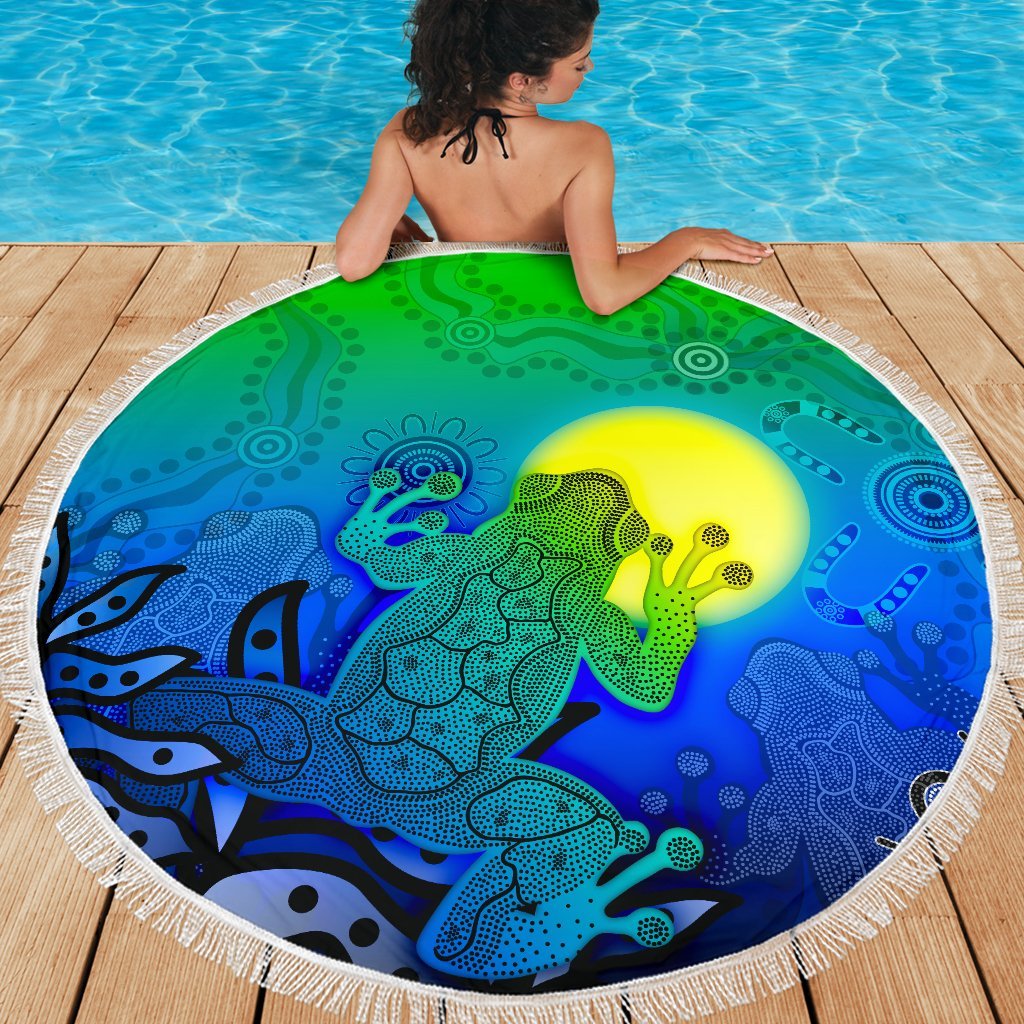 aboriginal-beach-blanket-indigenous-frog-blue