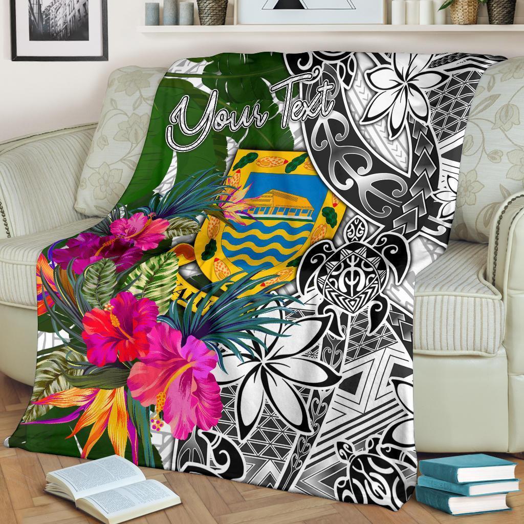 Tuvalu Custom Personalised Premium Blanket White - Turtle Plumeria Banana Leaf - Vibe Hoodie Shop