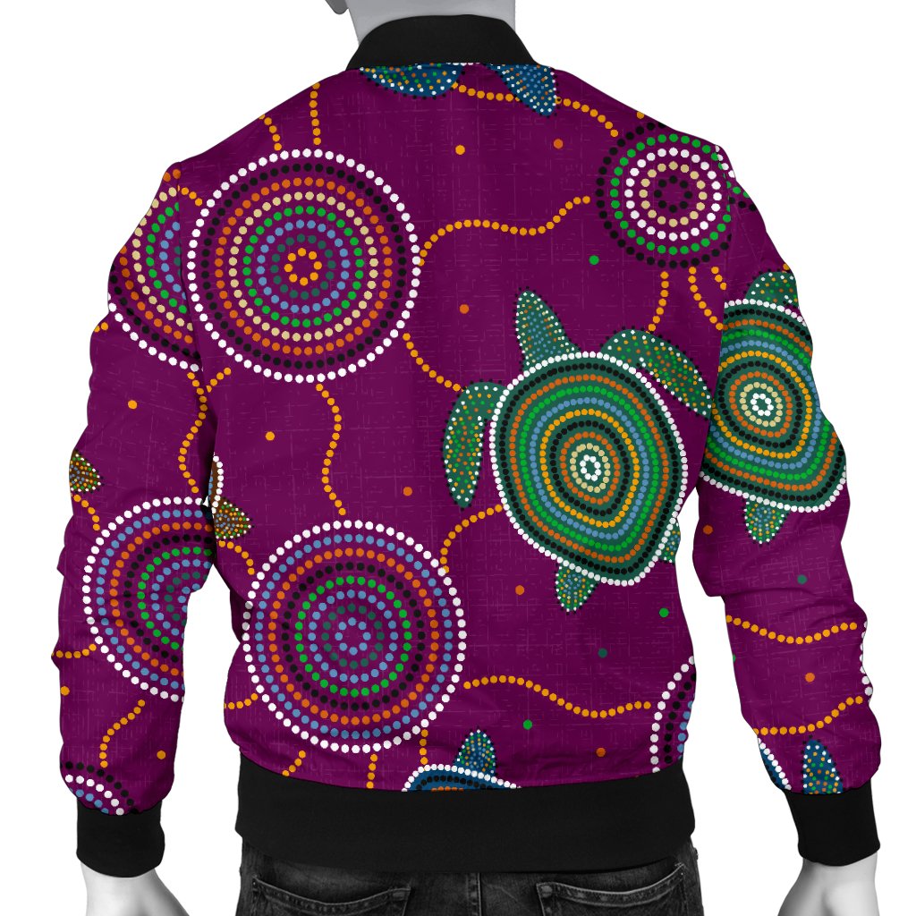 Men Bomber Jacket - Aboriginal Turtle Purple Australia Dot Patterns - Vibe Hoodie Shop