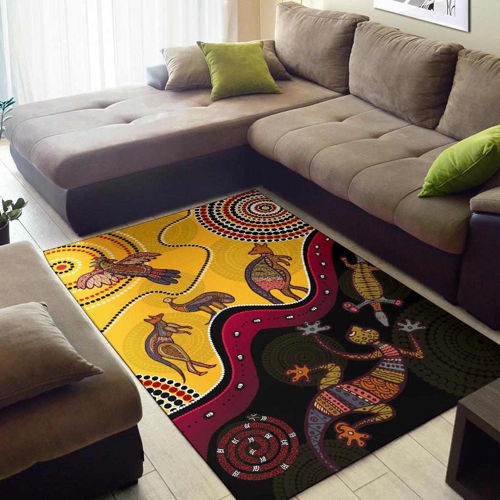 Aboriginal Area Rug - Indigenous Animals Life Art - Vibe Hoodie Shop