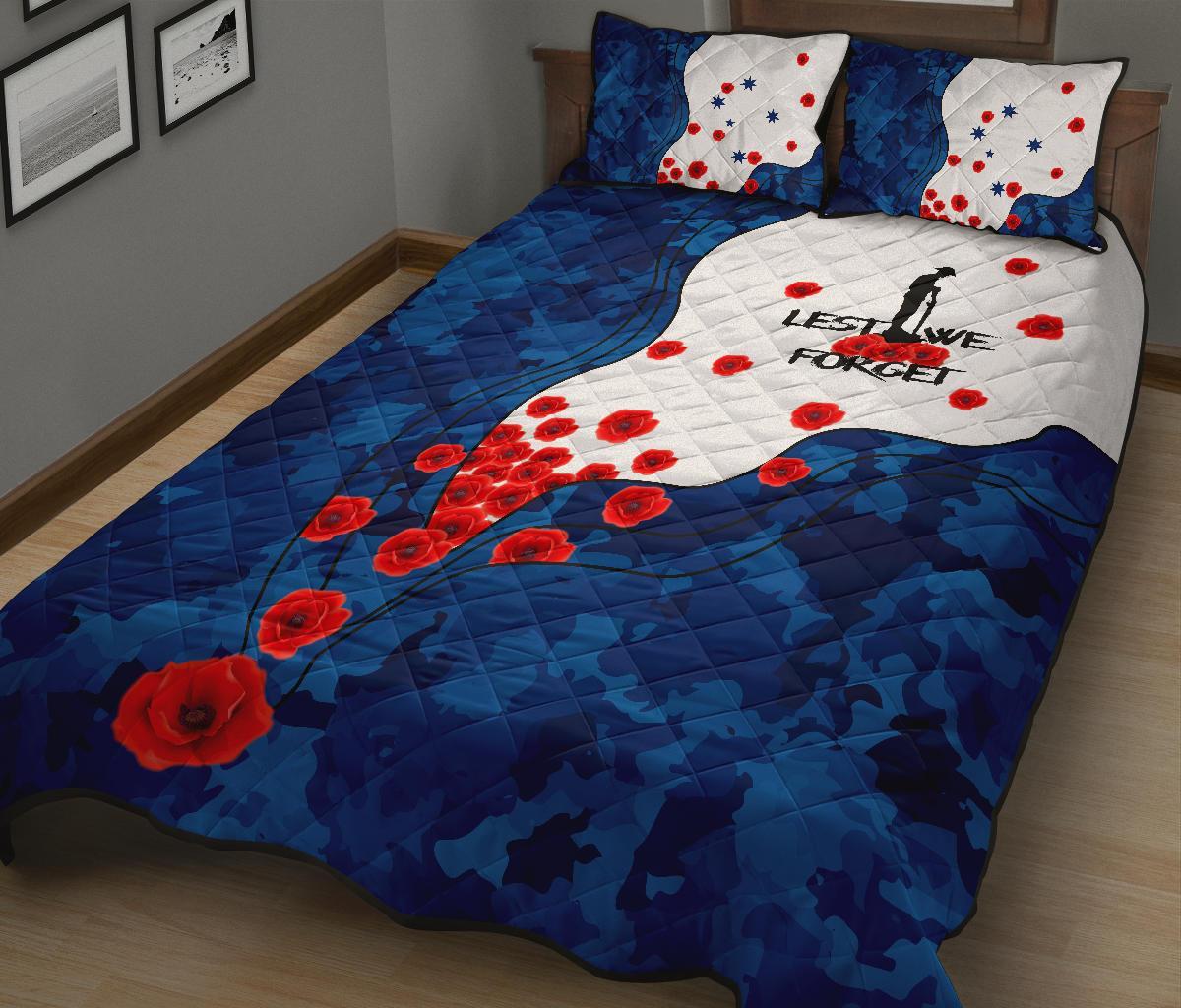 ANZAC Lest We Forget Quilt Bed Set - Australian Flag Blue - - Vibe Hoodie Shop