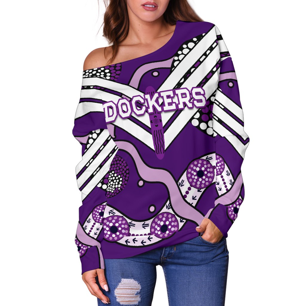 Dockers Off Shoulder Sweater Indigenous Fremantle - Freo - Vibe Hoodie Shop