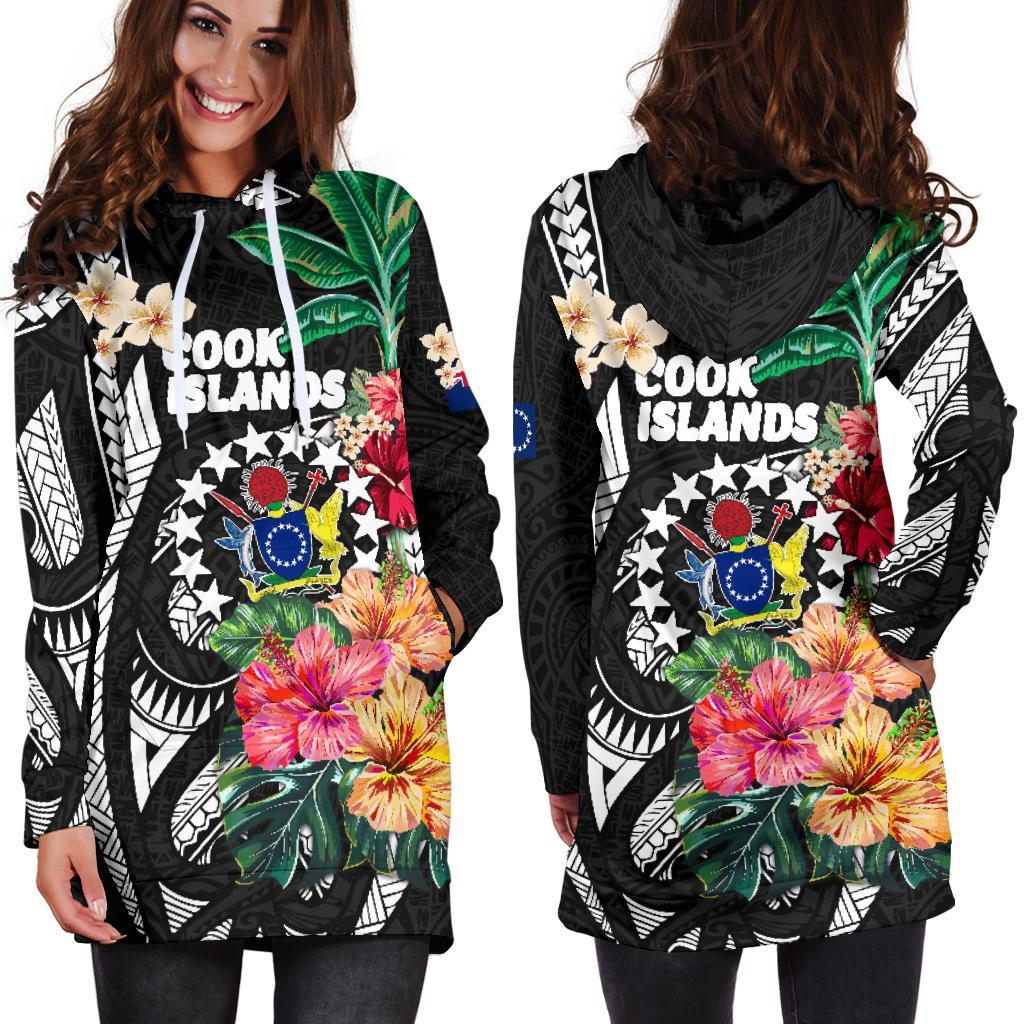 Cook Islands Women's Hoodie Dress Coat Of Arms Polynesian With Hibiscus - Vibe Hoodie Shop