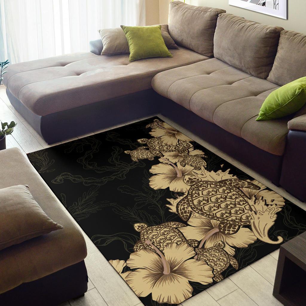 Hibiscus Plumeria Golden Turtle Area Rug - Vibe Hoodie Shop