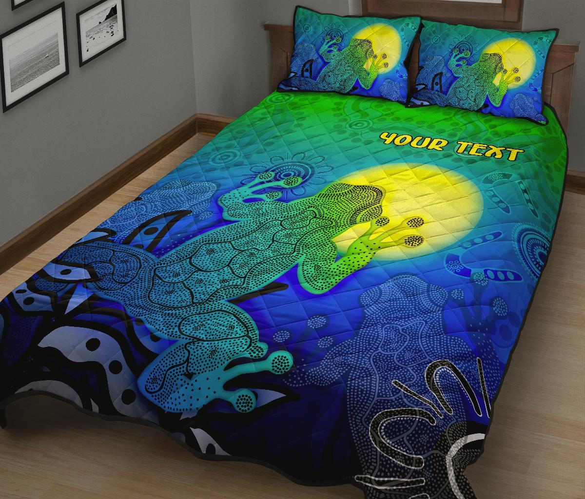 Custom Aboriginal Quilt Bed Set - Indigenous Frog (Blue) - Vibe Hoodie Shop