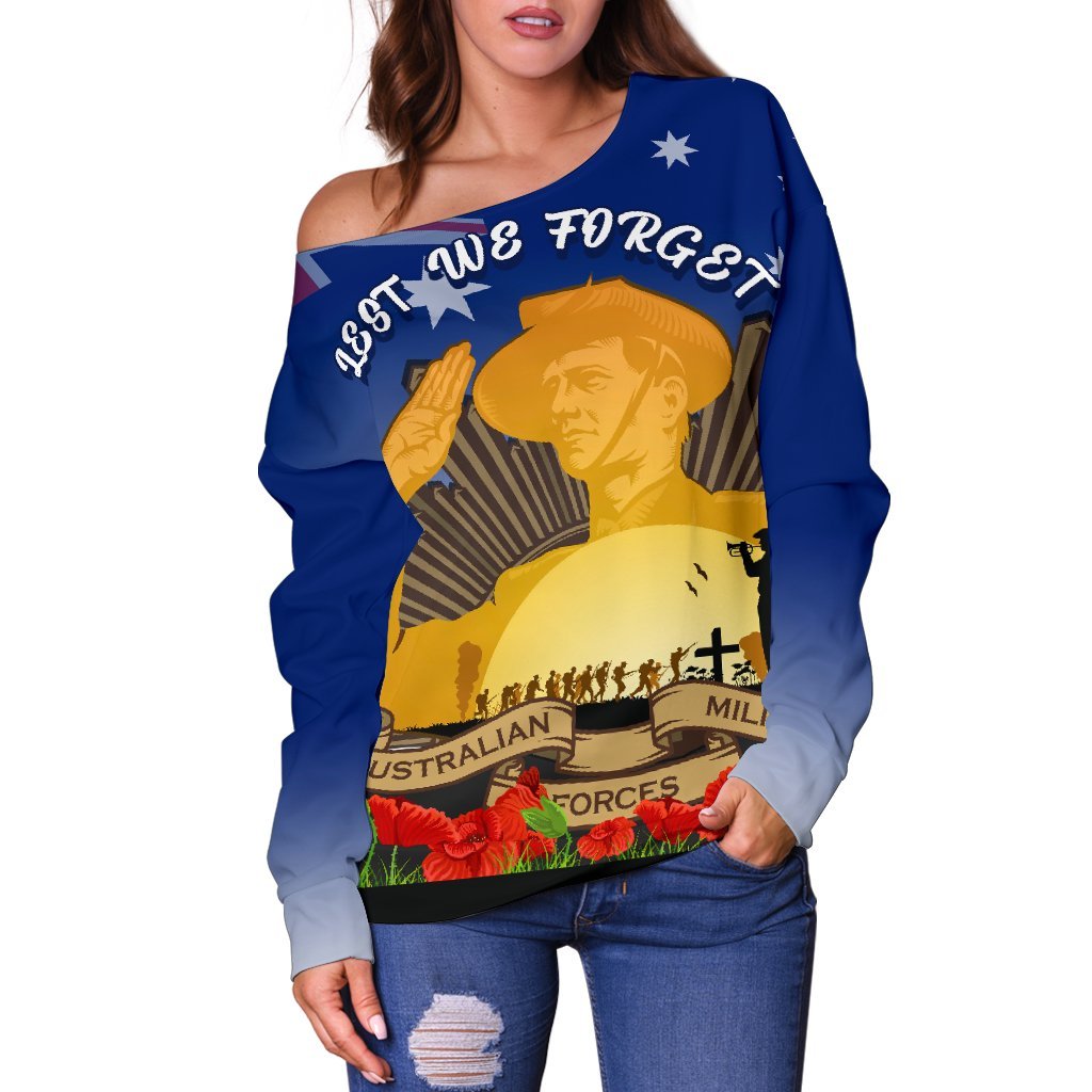 Women's Off Shoulder Sweater - Australia ANZAC Day 2020 And Soldiers - Vibe Hoodie Shop