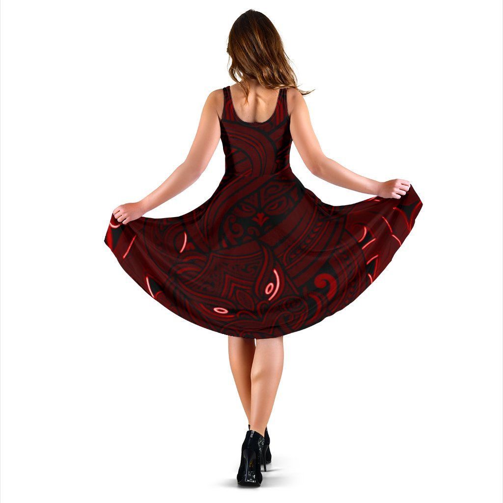 new-zealand-maori-gods-women-midi-dress-tumatauenga-god-of-war-red