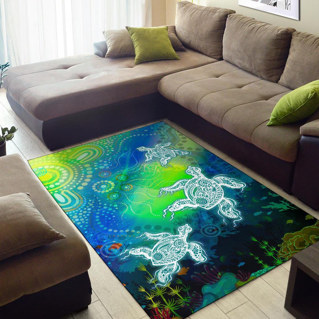 Aboriginal Area Rug - Indigenous Turtle Ocean Dot Painting Art - Vibe Hoodie Shop