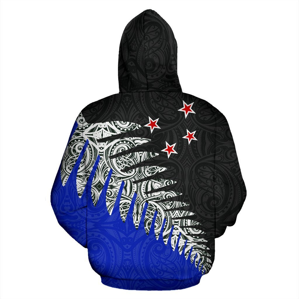 New Zealand Flag Hoodie, Maori Silver Fern Pullover Hoodie - Vibe Hoodie Shop