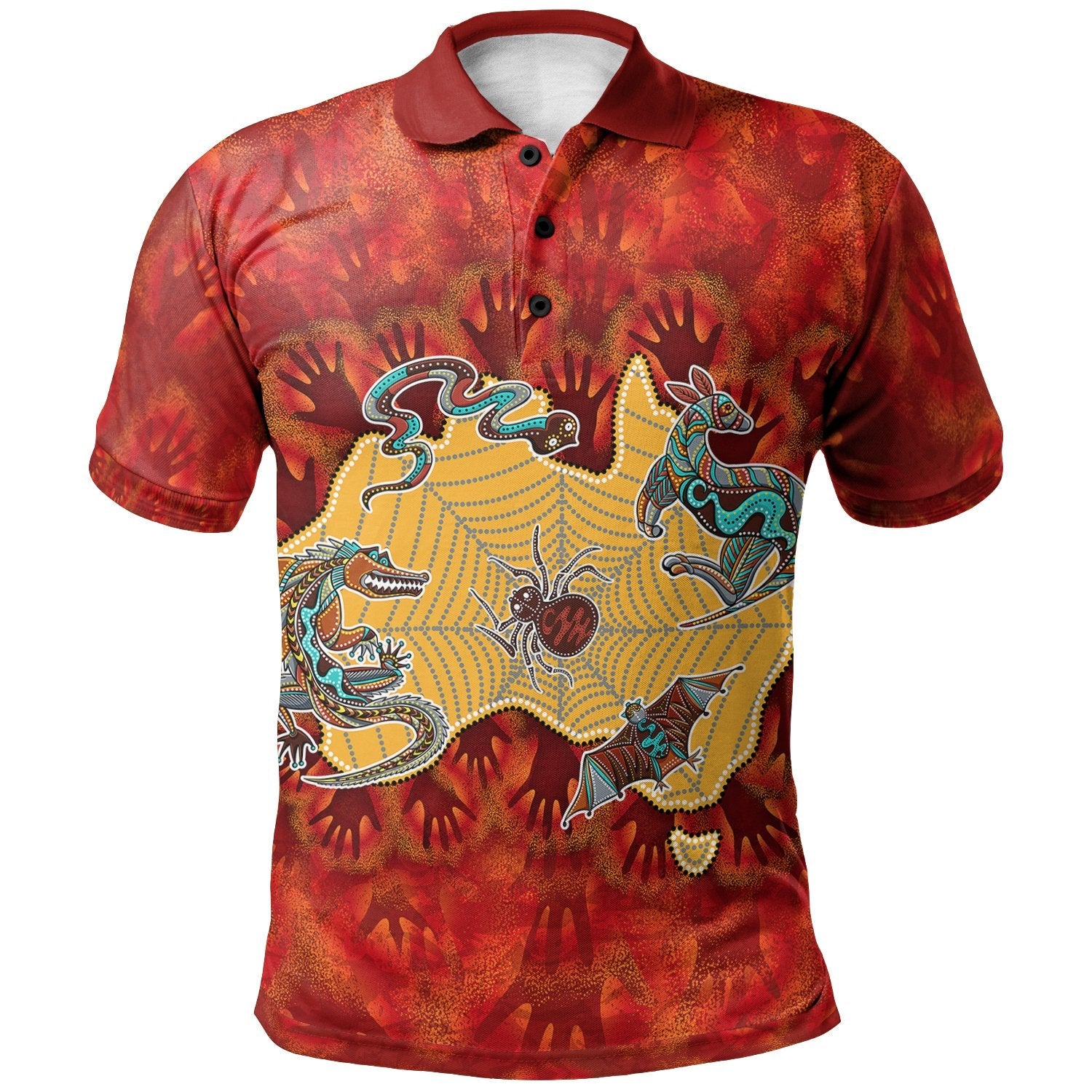 Aboriginal Polo Shirts - Australia Map Hand Patterns Spider Web - Vibe Hoodie Shop