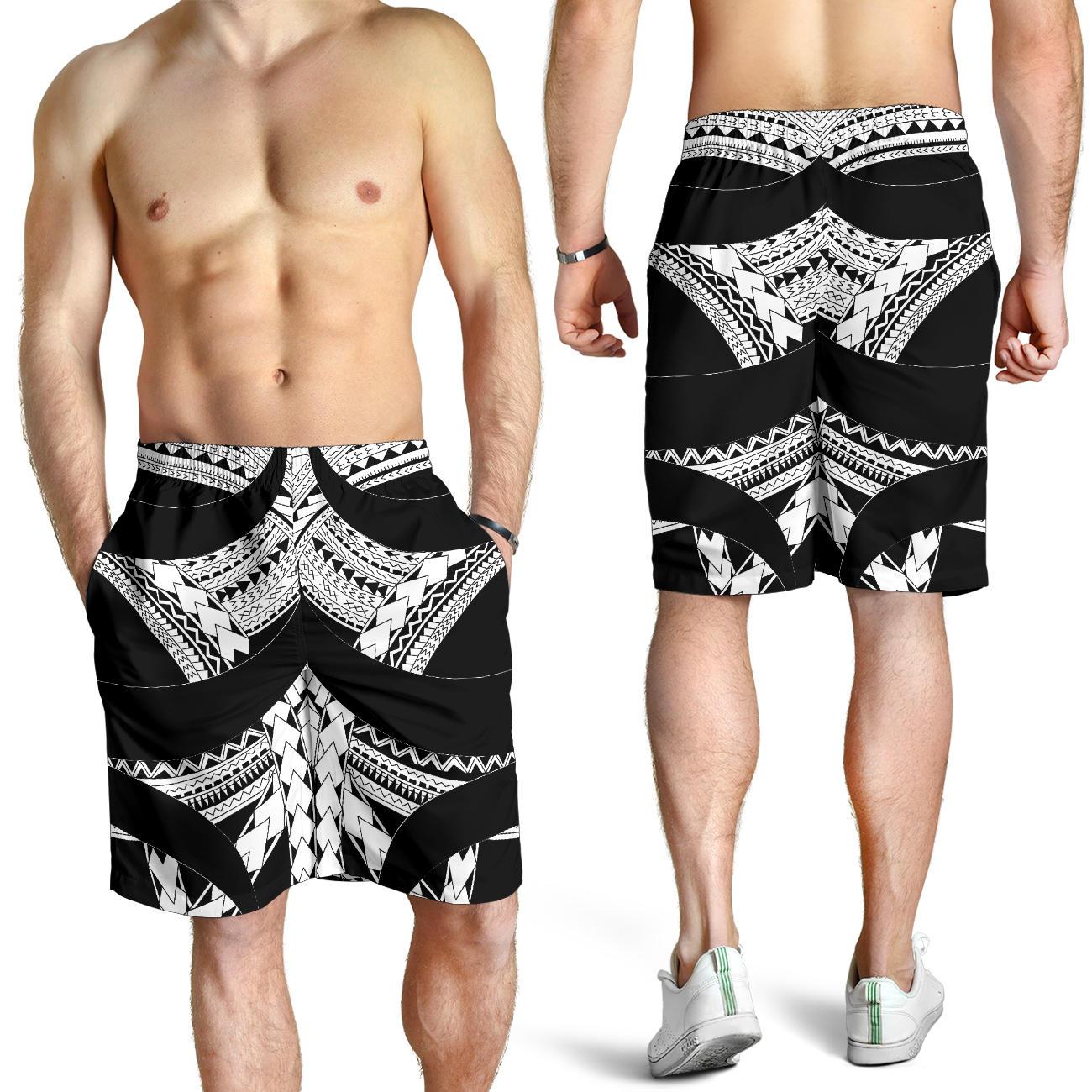 Samoan Tattoo All Over Print Men's Shorts White - Vibe Hoodie Shop