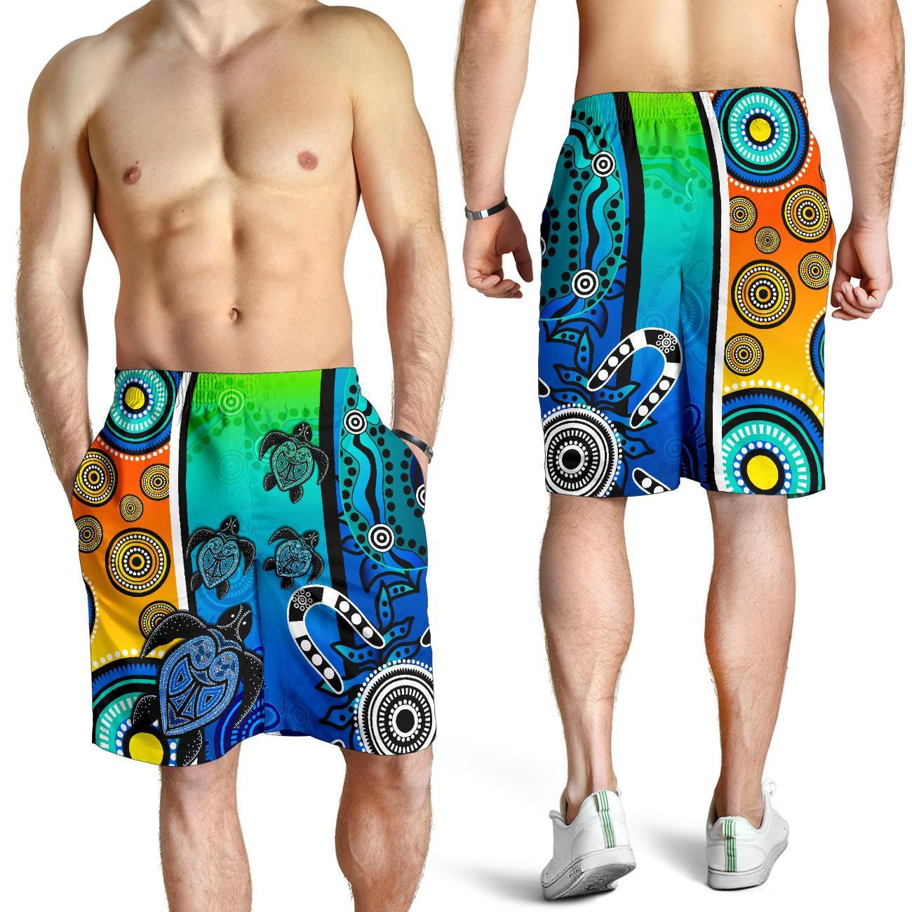 Aboriginal Men's Shorts - Indigenous Turtle Dot Painting Art - Vibe Hoodie Shop